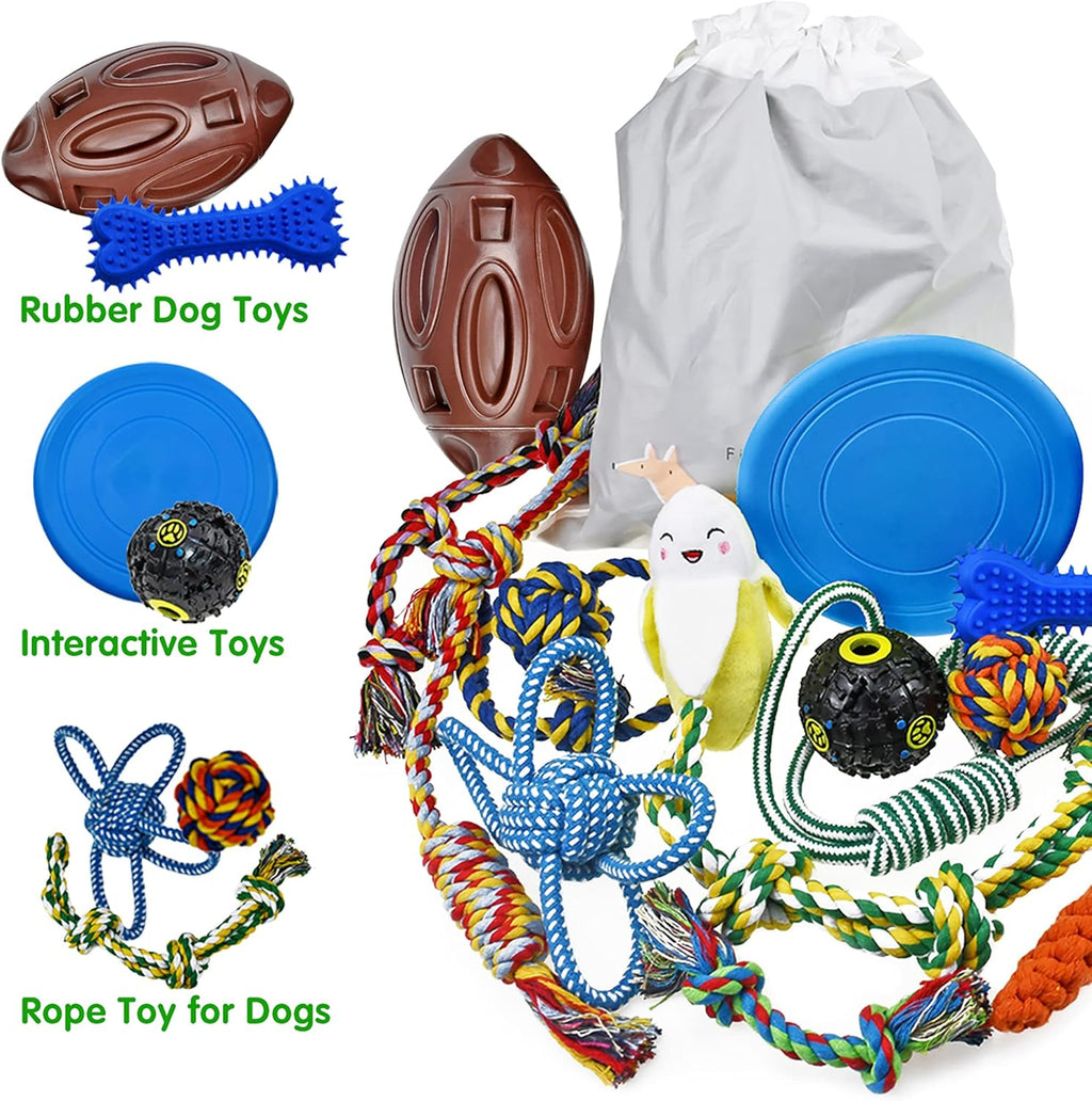 14-Pack Puppy Chew Toy Bundle for Teething and Tug of War, Including Squeaky Toys, Chew Balls, and Rubber Bones for Small Dogs