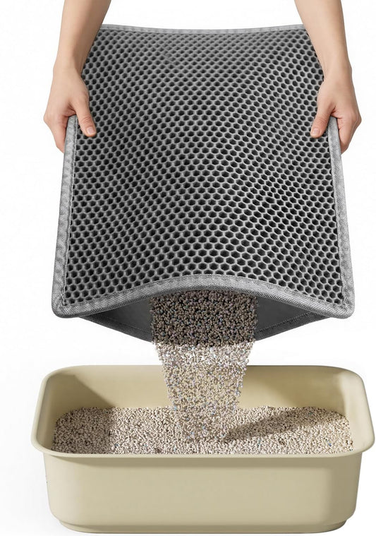 Cat Litter Mat, 15" x 24" Small Double-Layer Litter Trapping Mat, Waterproof and Urine-Proof, Easy to Clean, Scatter Control for Floors (Grey, 1 Pack)